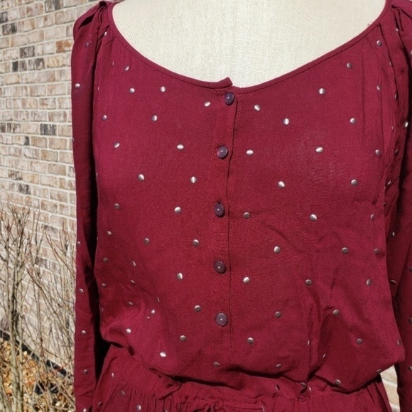 Rebecca Taylor Studded Drawstring Dress Maroon 8 - Picture 2 of 7